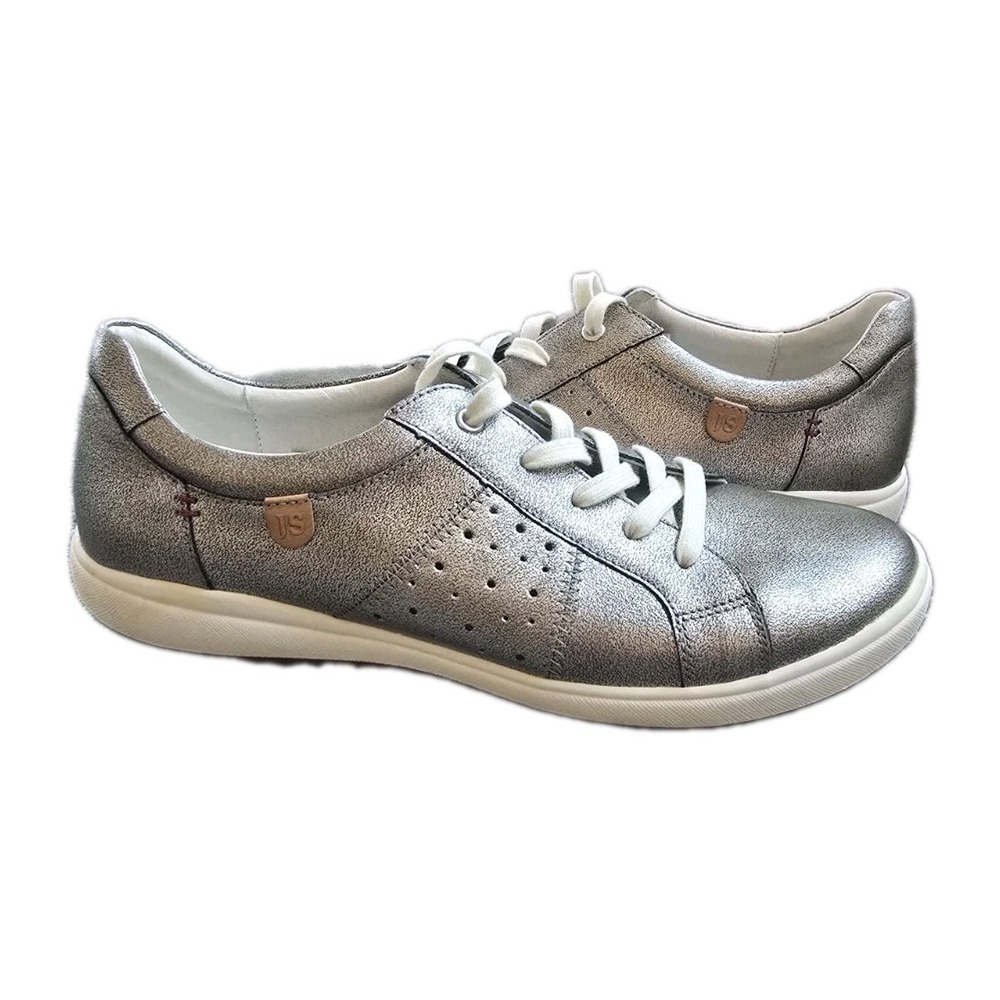 Josef Seibel Caron Metallic Silver Leather Comfort Lace Up Sneakers EU 41 US 10